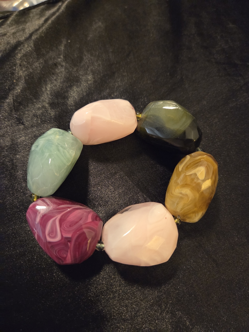 Colorful Faceted Stone Stretch Bracelet - Pink, Green, Yellow, Purple
